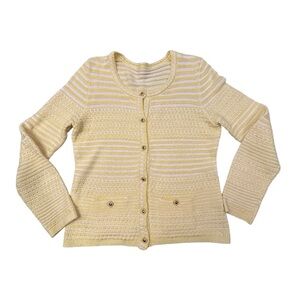Trina Turk Cream and Yellow Striped Cardigan RN‎ 93415